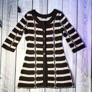 NIC+ZOE Olive Green and White Striped Sweater Cardigan Cotton and Silk